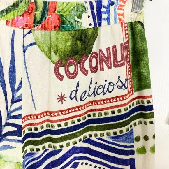 Nwot RACHEL ZOE Pants Women M Linen Tropical-Art Beaded-Tassels Multi Wide-Leg - Picture 5 of 12